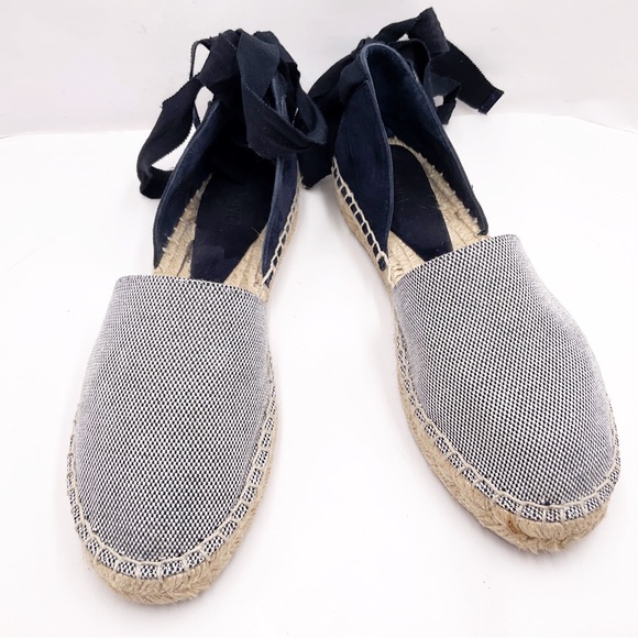 {Vince} Canvas & Suede Espadrilles Ankle Tie Navy - Picture 15 of 16